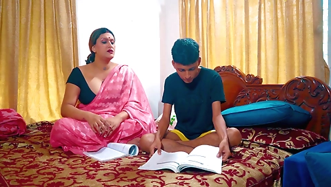 Indian milf stepmom teaches her stepson how to have fun with her