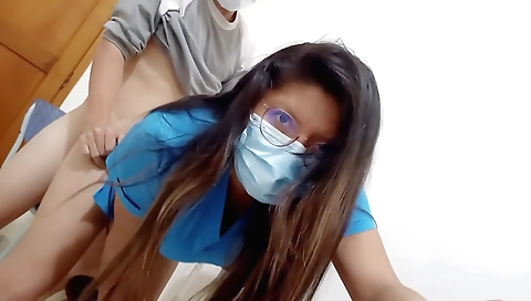 Brunette doctor in her red dressing fuck hot client today