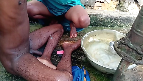 Indian girl caught in a shower gets wet and plays with it