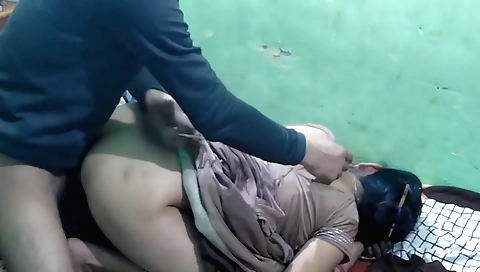 Brunette girl fucks in her bedroom with a big dick