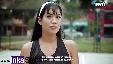 A petite brunette girl caught playing volleyball with a big dick