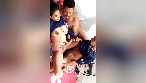 Indian girl gets fucked by two dudes in a threesome video