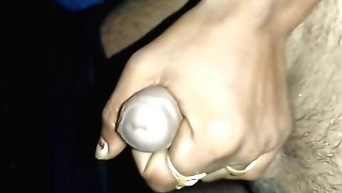 Handjob with the guy and his hands shaking with pleasure