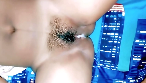My hairy pussy is getting pounded by a huge hard shaft