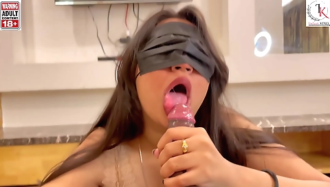Indian brunette is getting a big cock in her mouth