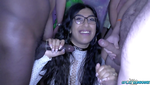 Busty indian girls share cocks and cum in a group porn scene