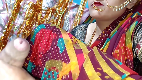 Brunette teen is getting a great handjob on the bed