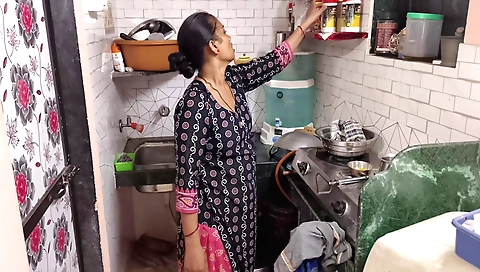 Indian brunette with small tits having fun with stepmom