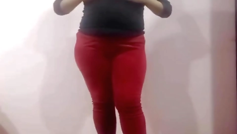 Big ass brunette with a shaved pussy fucks herself