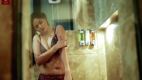 Sexy brunette teen plays with her hot body and tits