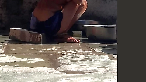 Stepsister-in-law is in the bathroom in the forest