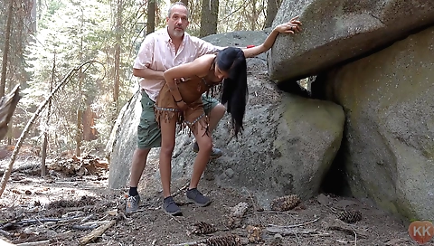 Brunette with small tits is penetrated by an indian guy