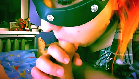 Indian babe with a red head gets her mouth and pussy fucked