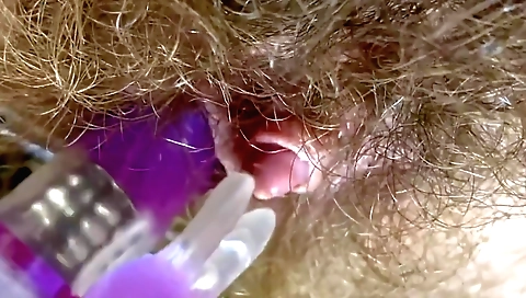 Sexy amateur hairy teen is fucking her body with a toy