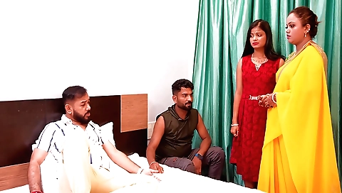 Brunette stepdaughter gets fucked by three friends