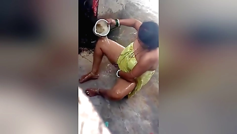 Indian bath with a sexy brunette in a hot bathhouse