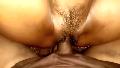 Brunette with a hairy pussy is fucking in the POV video
