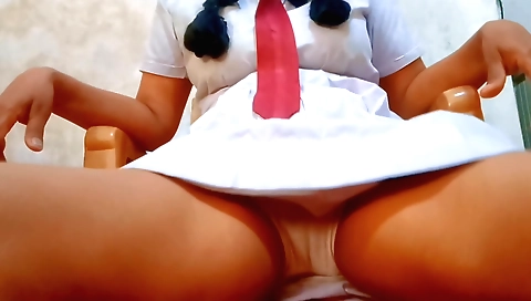 Sexy and hot brunette girl with big tits and a long body