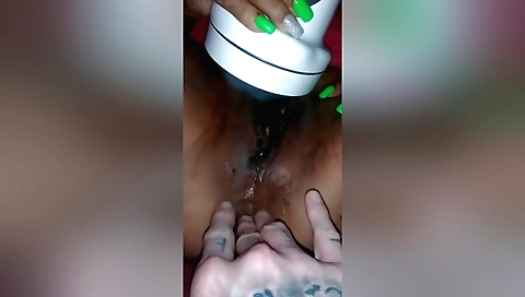 Hot amateur brunette with a wet pussy getting dildo