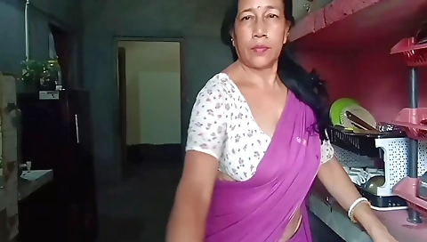 Busty indian milf with a sexy outfit shows off her body