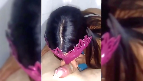 Brunette gets her mouth off my cock and gets fucked on webcam