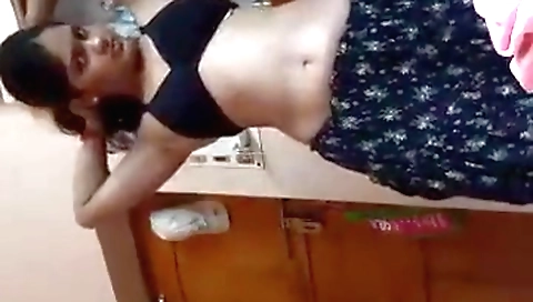 Beautiful brunette with natural tits fingering pussy