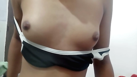 Indian babe in a sexy black dress enjoys a hot blowjob